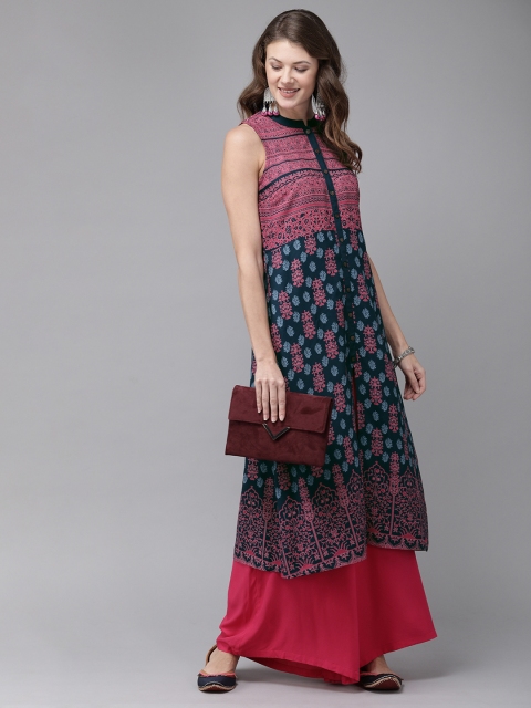 

Anouk Women Navy Blue & Pink Printed Straight Kurta