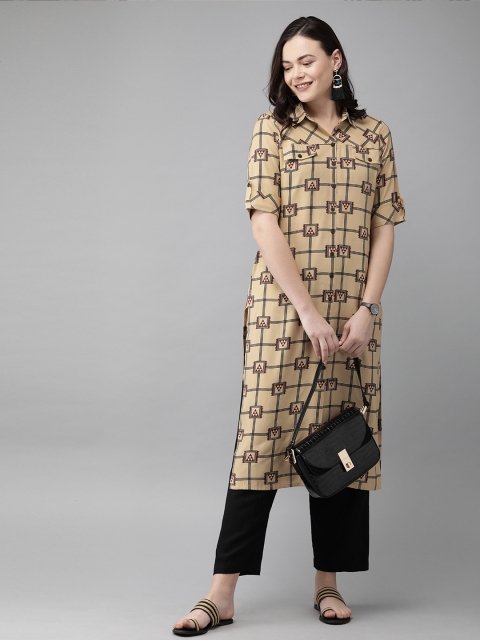 

Anouk Women Beige & Maroon Printed Pathani Kurta