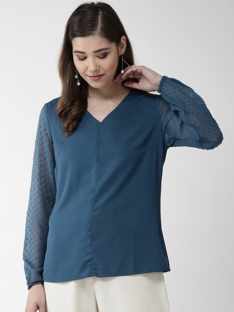 

plusS Women Teal Blue Solid Top