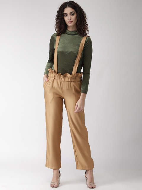 

plusS Women Khaki Regular Fit Solid Trousers with Suspenders