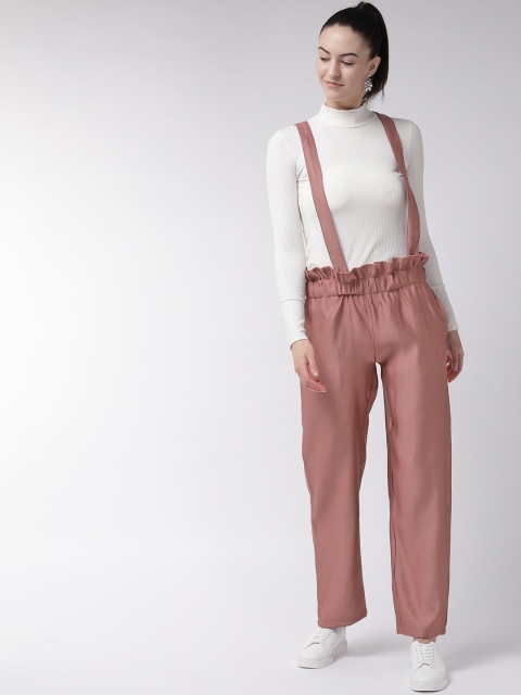 

plusS Women Pink Regular Fit Solid Regular Trousers with Suspenders
