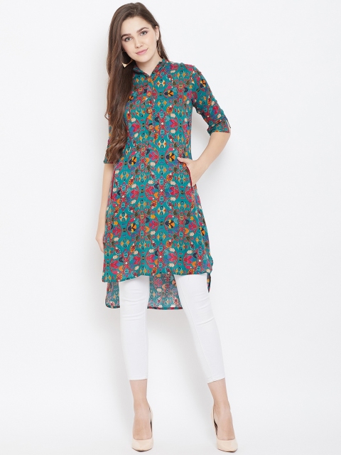 

Cottinfab Women Blue & Red Printed A-Line Kurta