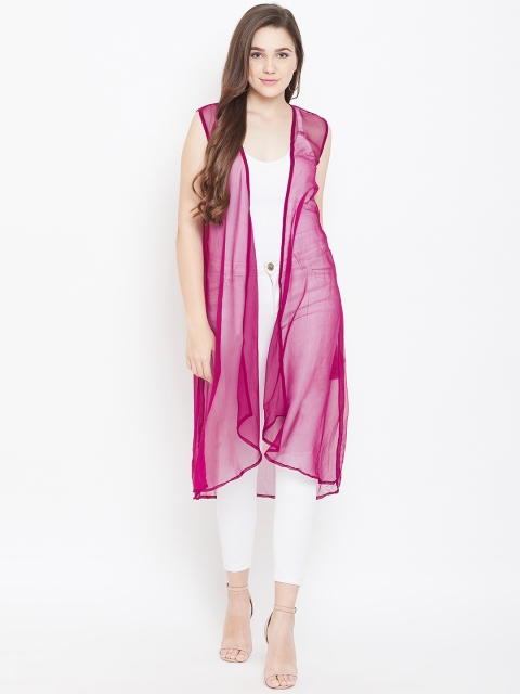 

Cottinfab Women Purple Solid Semi-Sheer Open Front Shrug