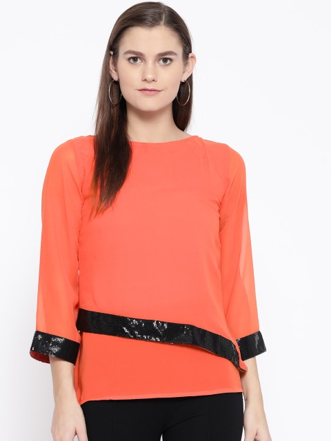 

Cottinfab Women Orange Layered Solid Top