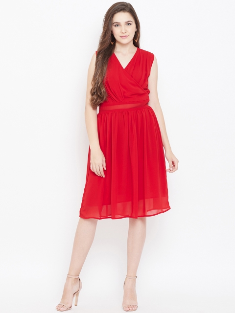 

Cottinfab Women Red Solid Wrap Dress