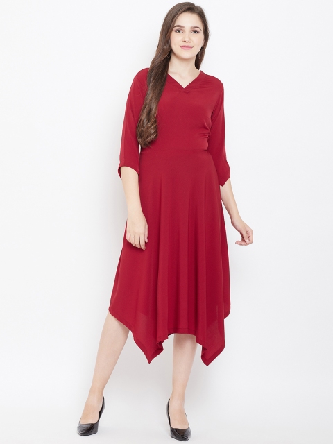 

Cottinfab Women Maroon Solid Fit and Flare Dress