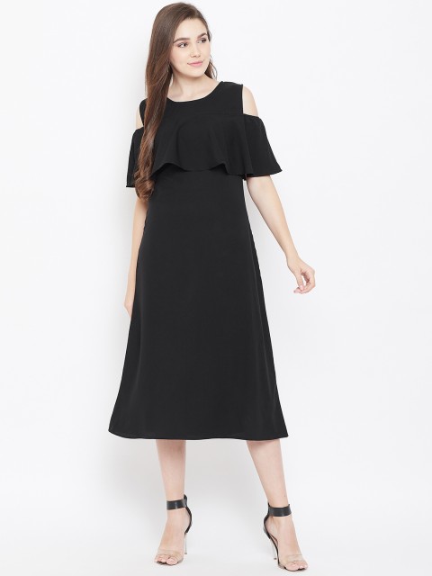

Cottinfab Women Black Cold-Shoulder Solid A-Line Dress
