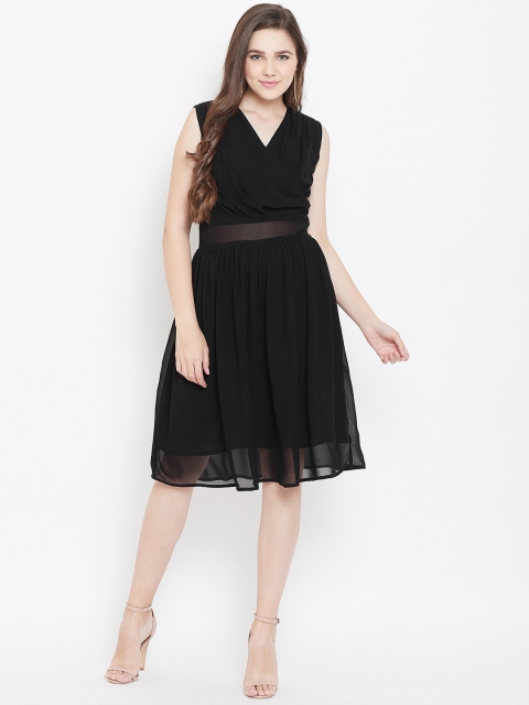 

Cottinfab Women Black Solid Fit and Flare Dress