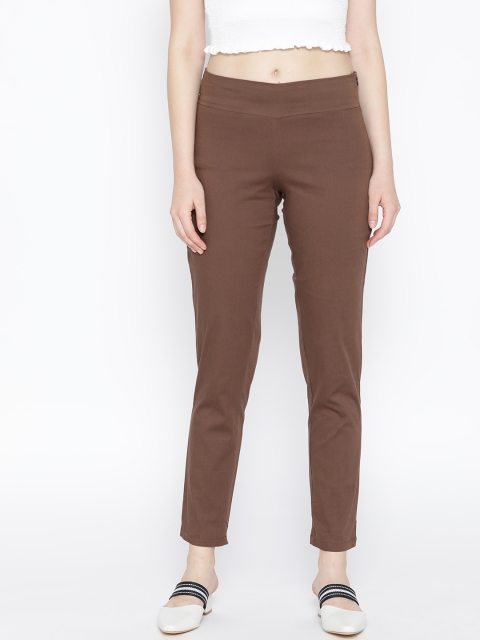 

Cottinfab Women Brown Straight Fit Solid Cigarette Trousers