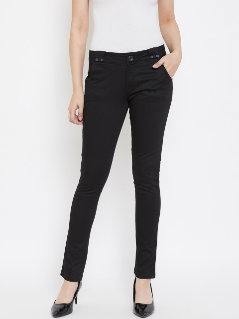 

urSense Women Black Regular Fit Solid Regular Trousers
