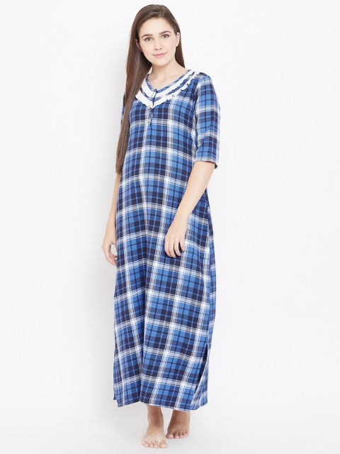 

9teenAGAIN Blue & White Checked Maxi Nightdress