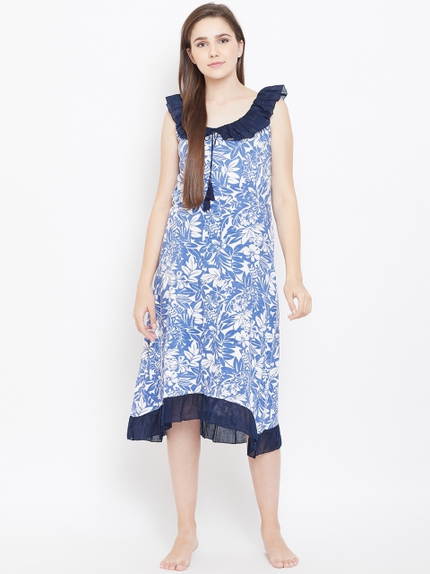 

9teenAGAIN Blue & White Printed Nightdress