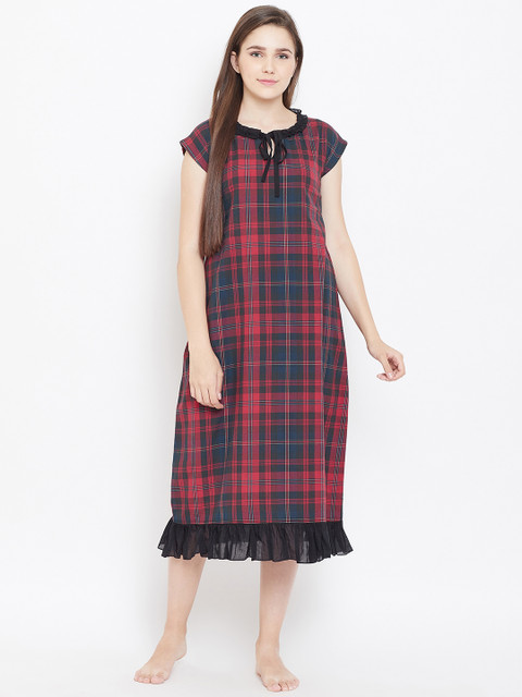 

9teenAGAIN Maroon & Black Checked Nightdress