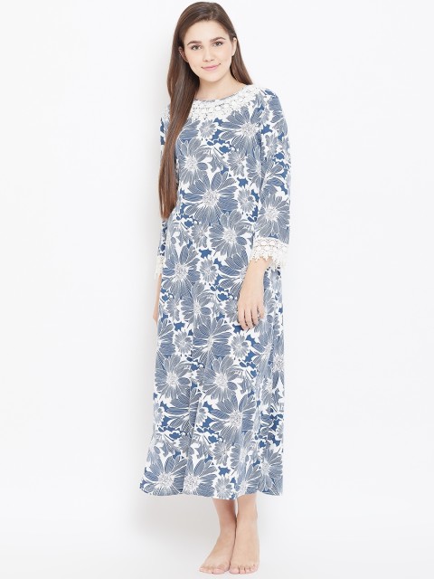

9teenAGAIN Blue & White Printed Maxi Nightdress