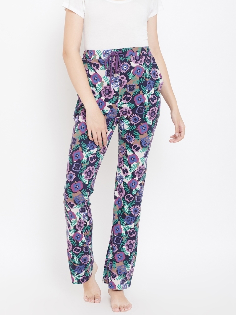

9teenAGAIN Women Navy Blue & Purple Printed Lounge Pants