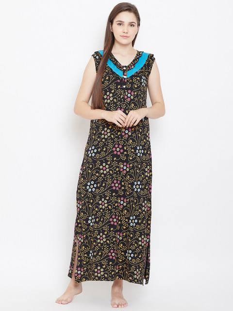 

9teenAGAIN Black & Yellow Printed Maxi Nightdress