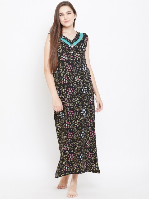 

9teenAGAIN Black & Yellow Printed Maxi Nightdress