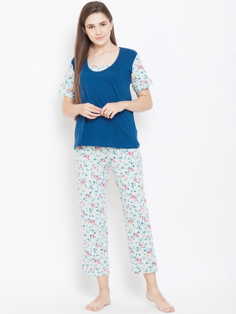 

9teenAGAIN Women Blue & Pink Printed Night Suit, Navy blue