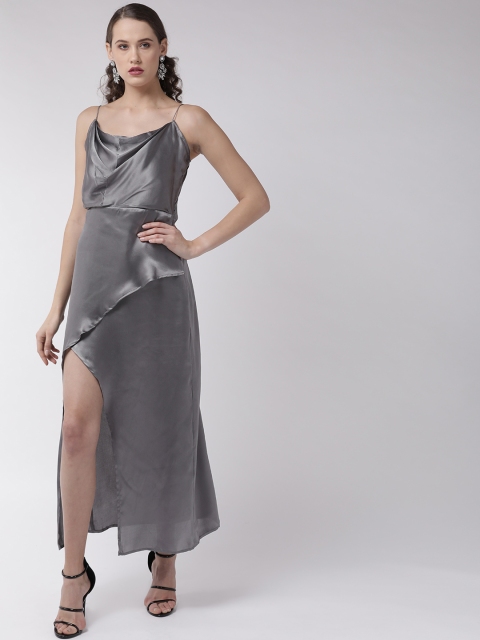 Women Charcoal Grey Solid Maxi Dress