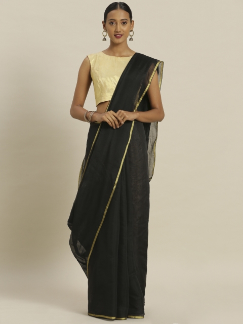 

Satrani Black Solid Silk Cotton Saree