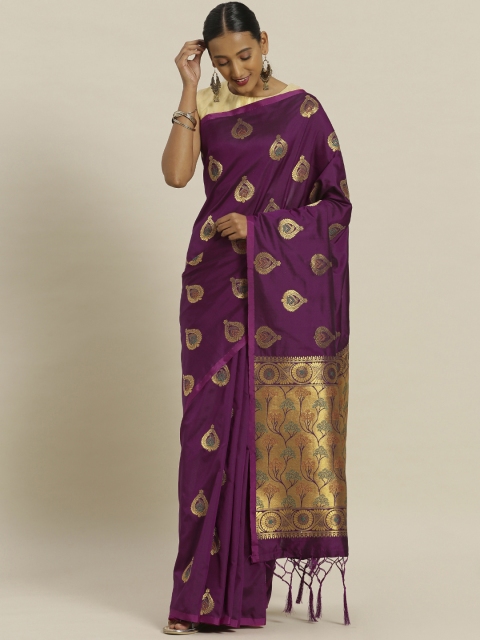 

Satrani Violet Poly Silk Woven Design Banarasi Saree