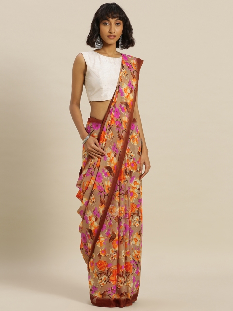 

Satrani Brown Printed Poly Georgette Saree