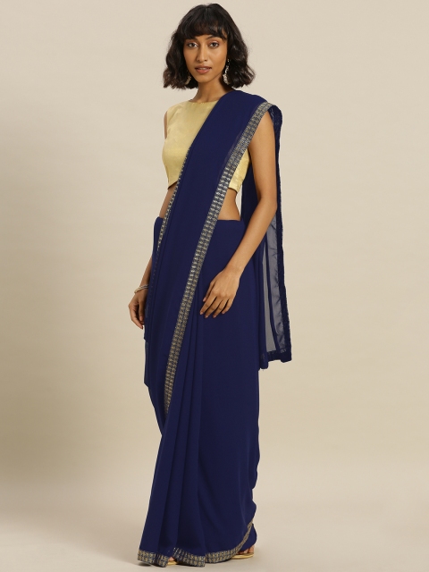 

Satrani Navy Blue Solid Poly Georgette Saree