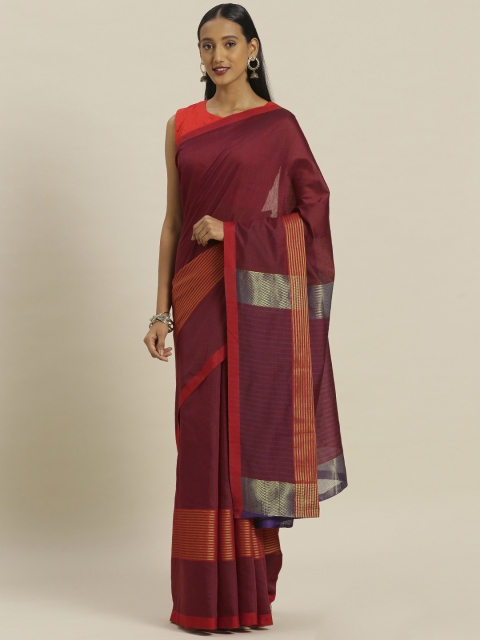 

Satrani Maroon Striped Poly Silk Saree