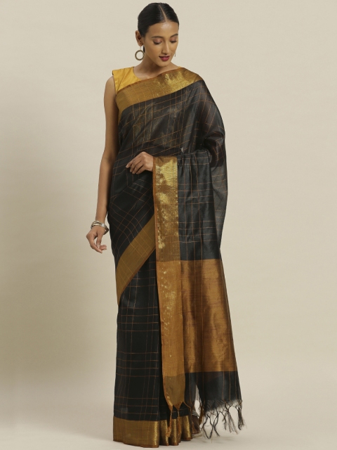 

Satrani Black Silk Blend Checked Chanderi Saree
