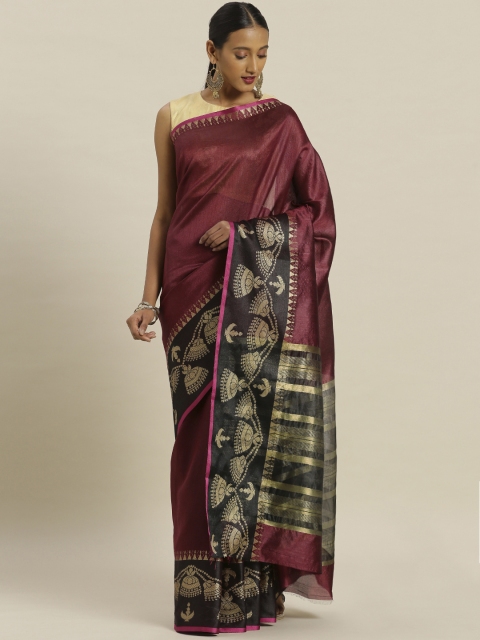 

Satrani Maroon Poly Silk Solid Banarasi Saree
