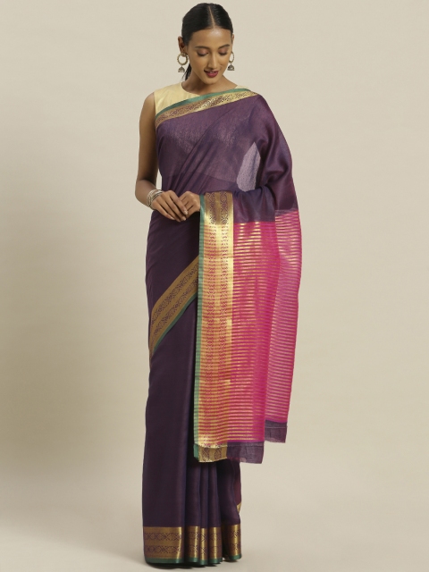 

Satrani Purple Solid Silk Cotton Saree