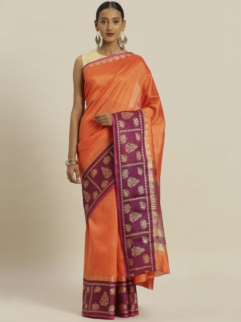 

Satrani Orange Solid Poly Silk Saree
