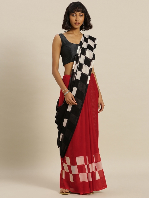 

Satrani Black & Red Poly Georgette Printed Saree