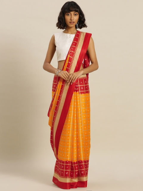 

Satrani Orange & Red Poly Silk Printed Saree