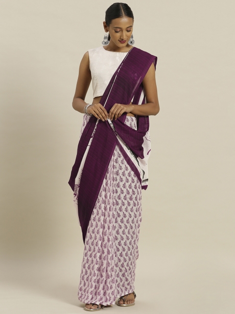 

Satrani White & Purple Poly Georgette Printed Saree