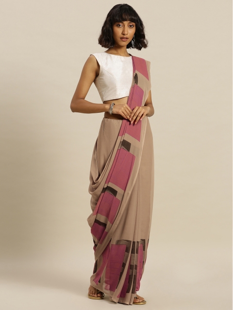 

Satrani Beige Printed Poly Georgette Saree