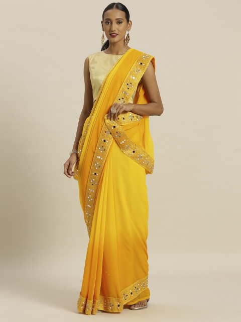 

Satrani Yellow Dyed Poly Georgette Dyed Saree