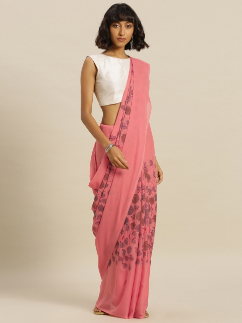 

Satrani Pink Printed Poly Georgette Saree
