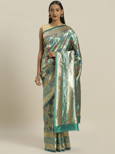 

Satrani Green & Gold-Coloured Poly Silk Woven Design Saree