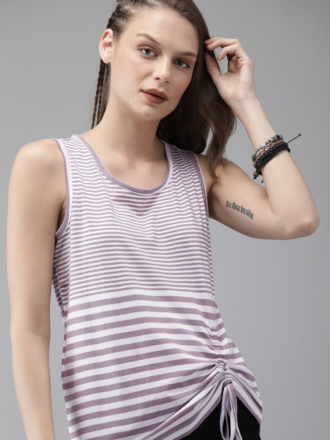 

Roadster Women Lavender Striped Waist Tie-Up Tank Top