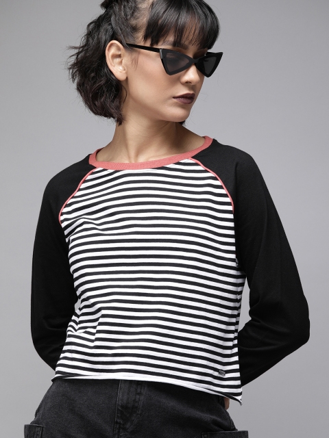 

Roadster Women White & Black Striped Yarn Dyed Round Neck T-shirt
