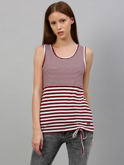 

Roadster Women Red & White Striped Top with Ruching Detail