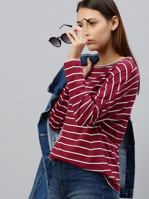 

Roadster Women Maroon & White Striped Top