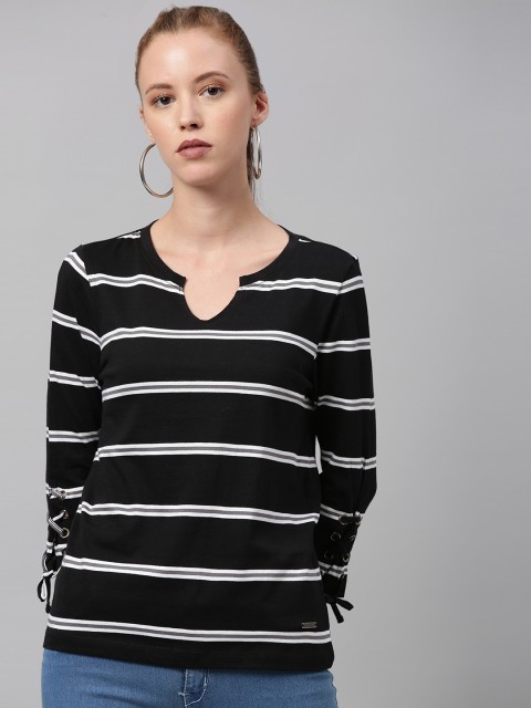 

Roadster Women Black & White Striped Top
