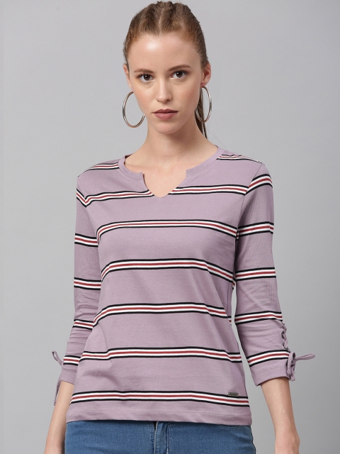 

The Roadster Lifestyle Co Women Mauve & Black Striped Top