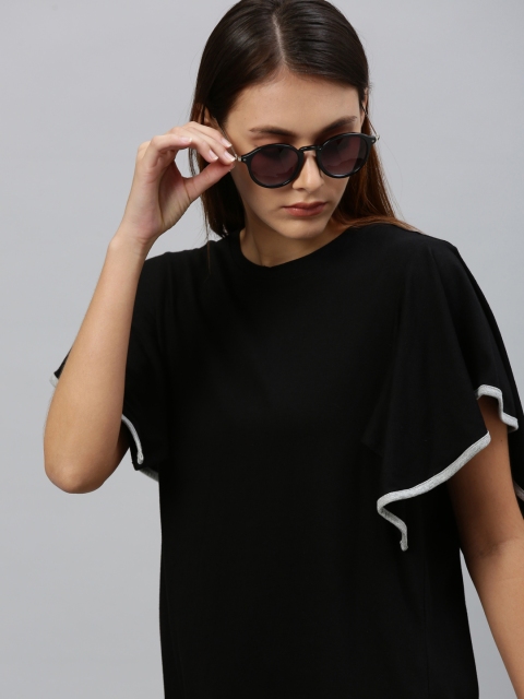 

Roadster Women Black Solid Top With Flutter Sleeves