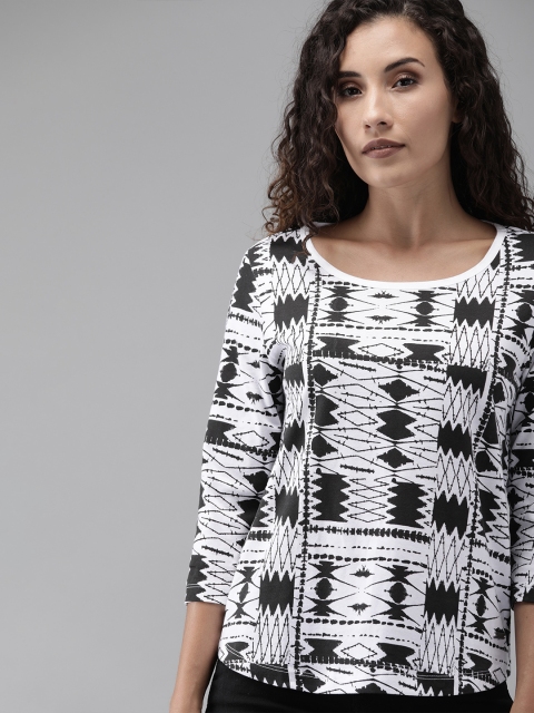 

Roadster Women White & Black Geometric Printed Top