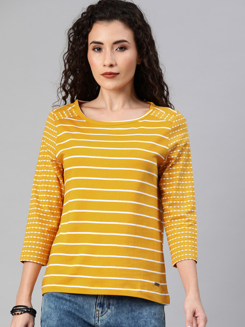 

Roadster Women Yellow and White Striped Top