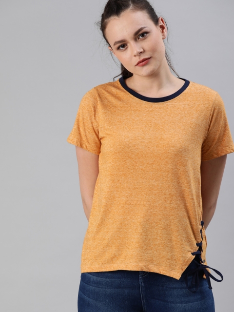 

Roadster Women Mustard Yellow Solid Round Neck T-shirt
