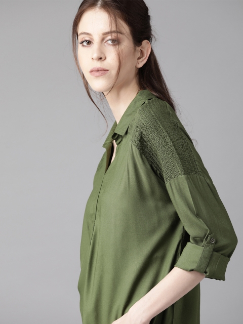 

The Roadster Lifestyle Co ECOVERO GreenTurn Women Green Solid Shirt Style Sustainable Top